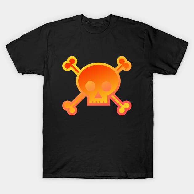 Skull and Crossbones Pirate Flag Firey Orange Gradient T-Shirt by MOP tees